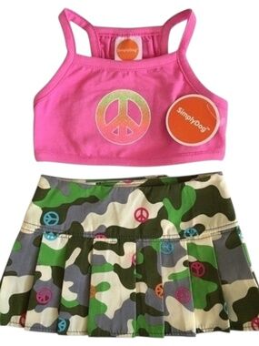 SimplyDog 2-Piece Camo Skirt & Peace Top Dog Outfit Pink/Green Size S